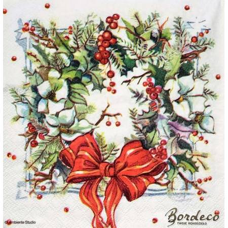 Serwetka do decoupage AMBIENTE bożonarodzeniowy wianek 33x33