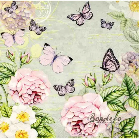 Serwetka do decoupage motyle i róże 33x33 AMBIENTE