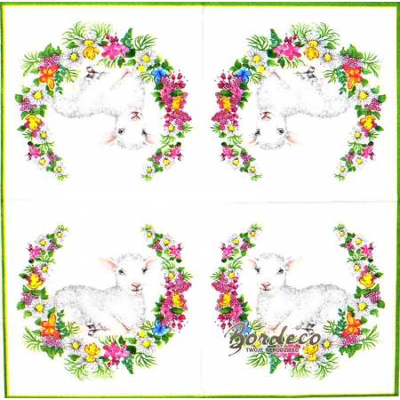 Serwetka do decoupage baranek w wianku 33x33 seria DAISY