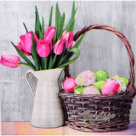 Serwetka do decoupage tulipany i koszyk 33x33cm firmy HANKE