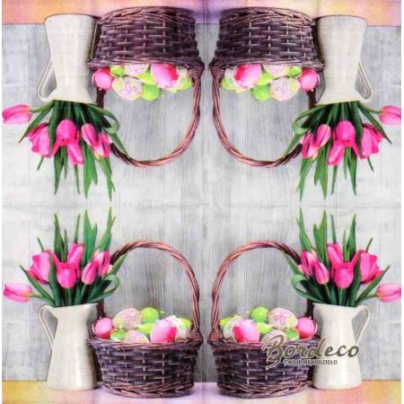 Serwetka do decoupage tulipany i koszyk 33x33cm firmy HANKE