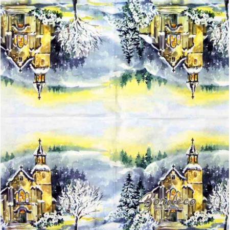 Serwetka do decoupage kościółek w górach 33x33 firmy IHR