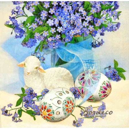 Serwetka do decoupage baranek w niezapominajkach 33x33 seria MAKI